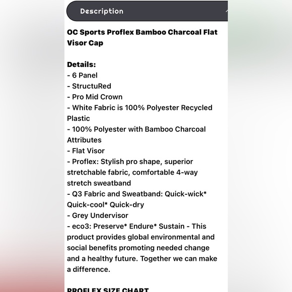 OC Sports Proflex Bamboo Charcoal Flat Visor Cap 6 Panel Light Blue S/M NWT - Picture 8 of 9